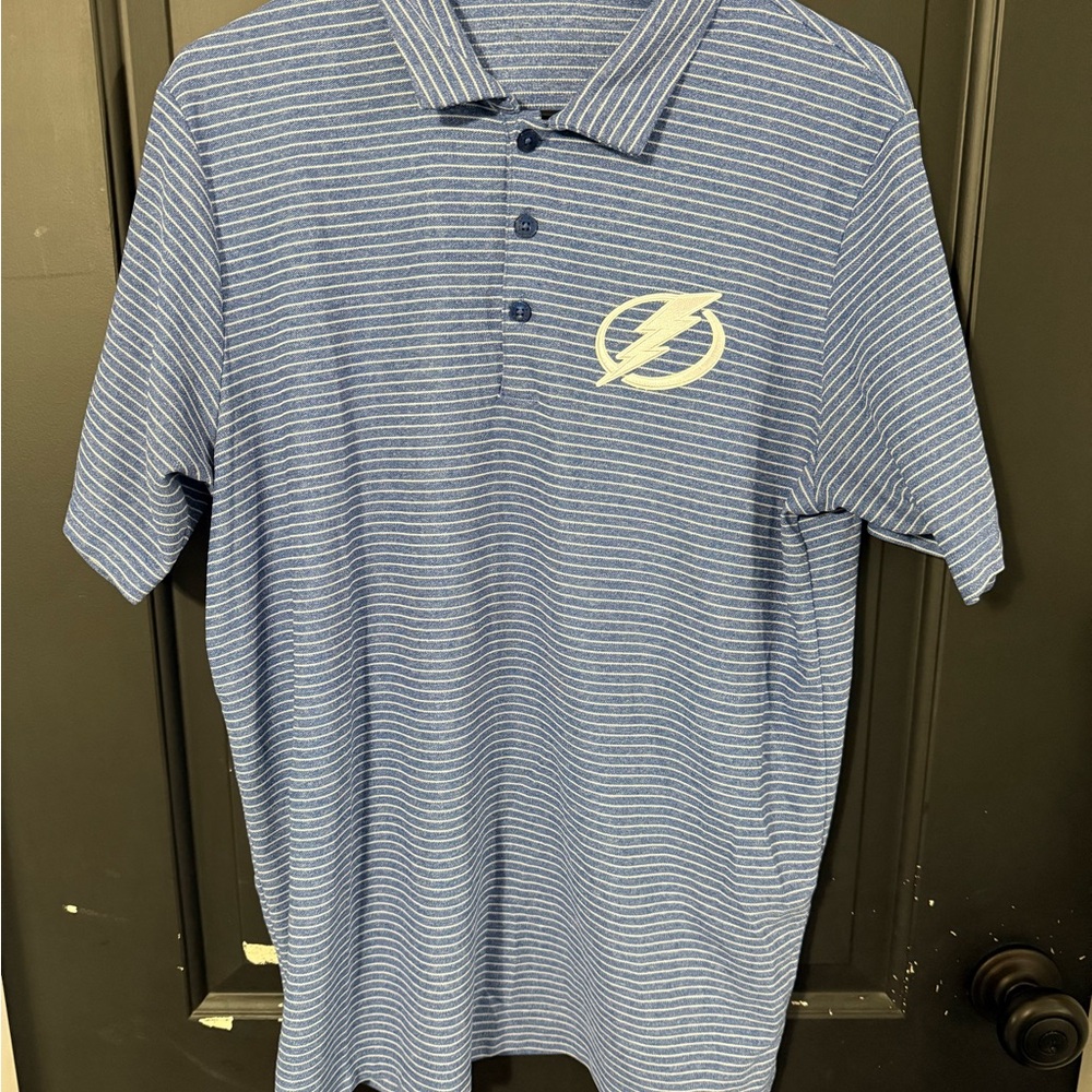 Antigua Tampa Bay Lightning Blue Striped Polo Shirt